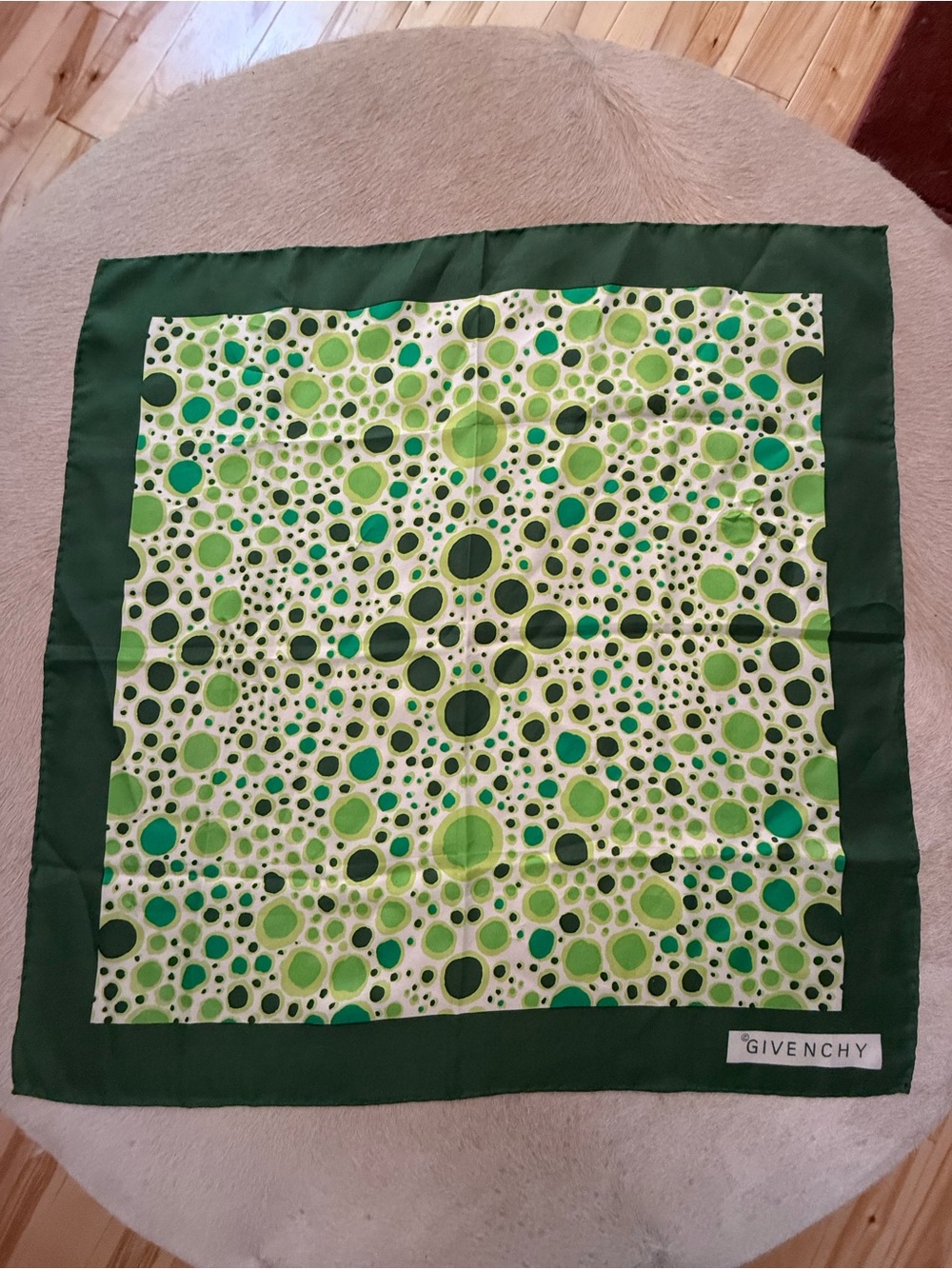 Givenchy Green and Ivory Dot Mosaic Silk Scarf - Picture 2 of 11